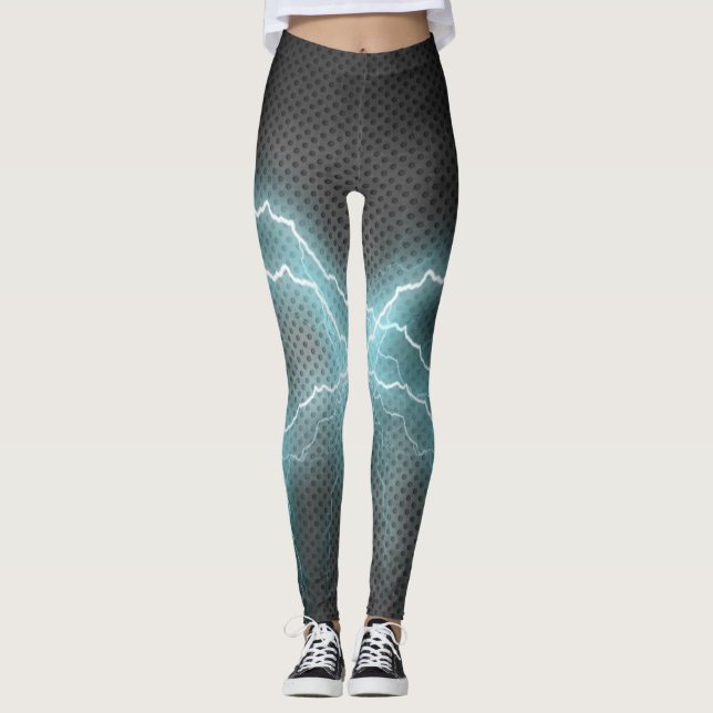 Blue Lightning Flash Fitness Leggings (Front)