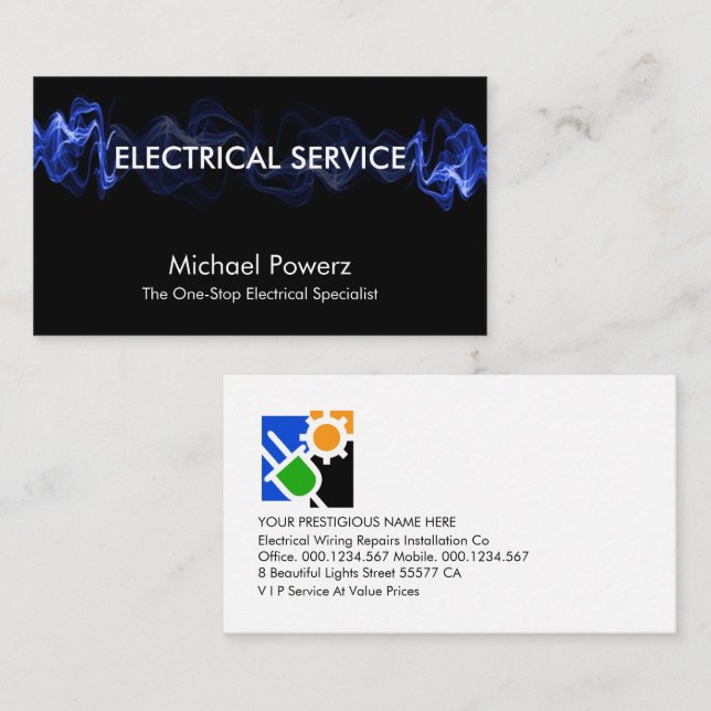 Blue Lightning Powers Electrical Service Business Card (Front/Back)