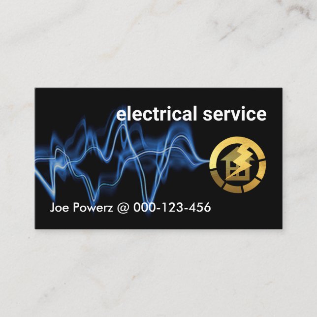 Blue Lightning Powers Gold Home Business Card (Front)