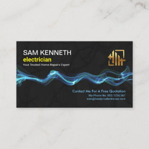 Blue Lightning Wave Black Grunge Home Electrician Business Card