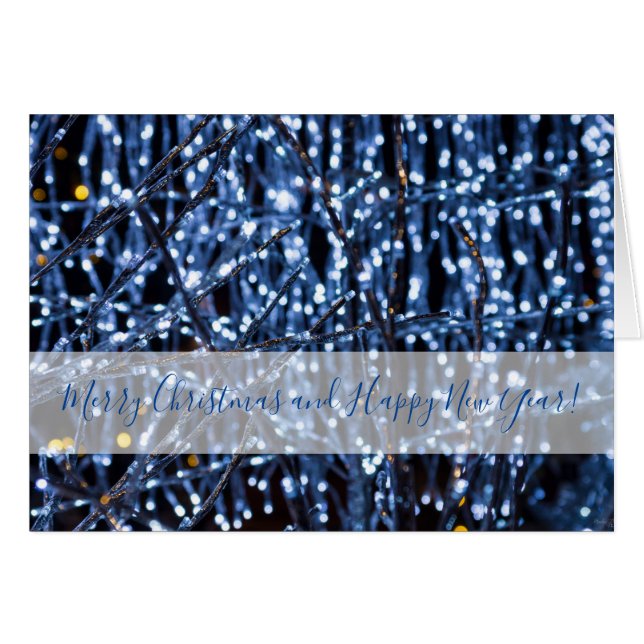 Blue Lights Abstract Christmas Card (Front Horizontal)