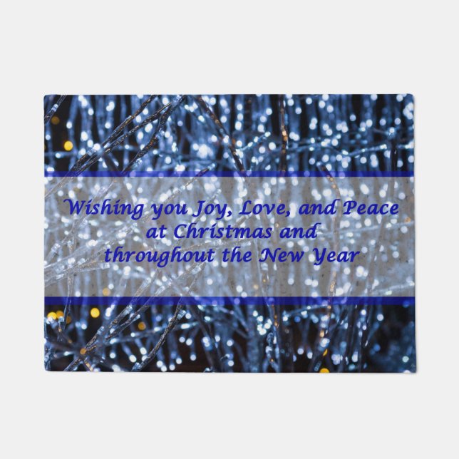 Blue Lights Abstract Text Doormat (Front)