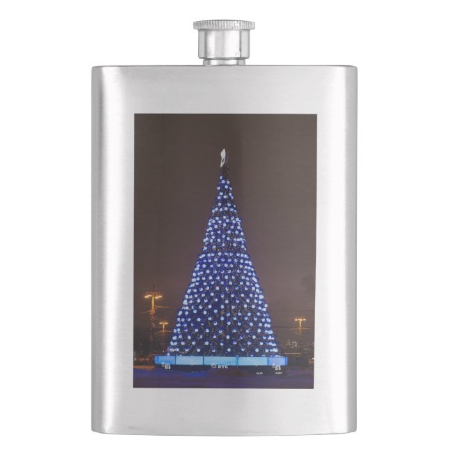 Blue lights Christmas tree Hip Flask (Front)
