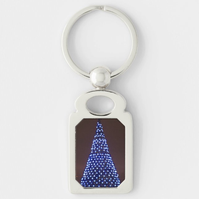 Blue lights Christmas tree Key Ring (Front)