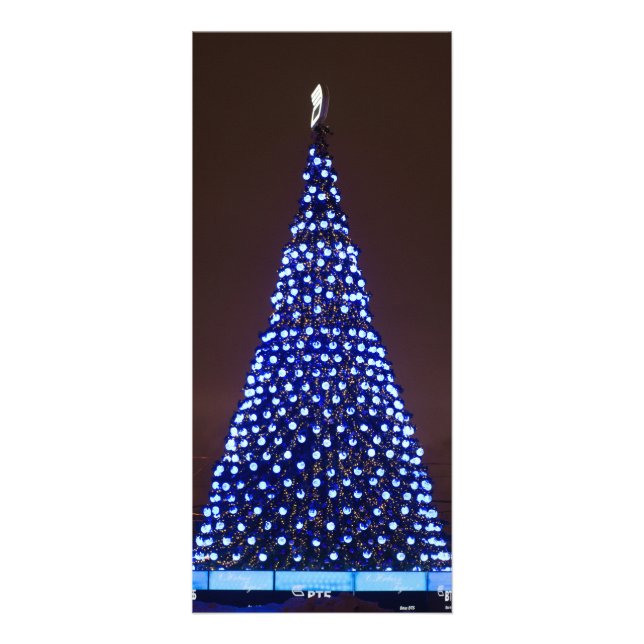 Blue lights Christmas tree Rack Card (Front)