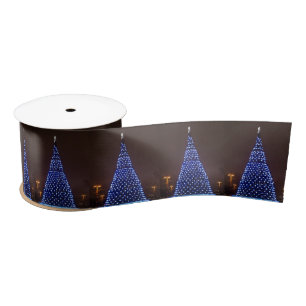 Blue lights Christmas tree Satin Ribbon