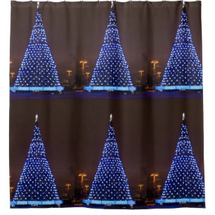 Blue lights Christmas tree Shower Curtain