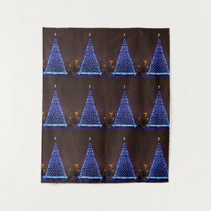 Blue lights Christmas tree Tapestry