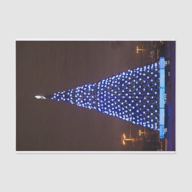 Blue lights Christmas tree Tissue Paper (Front)