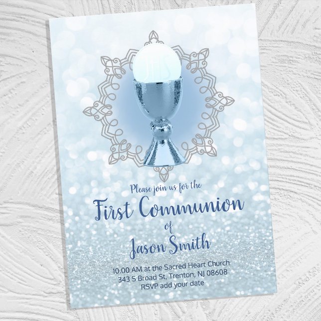 blue lights first communion chalice host invitation (Creator Uploaded)