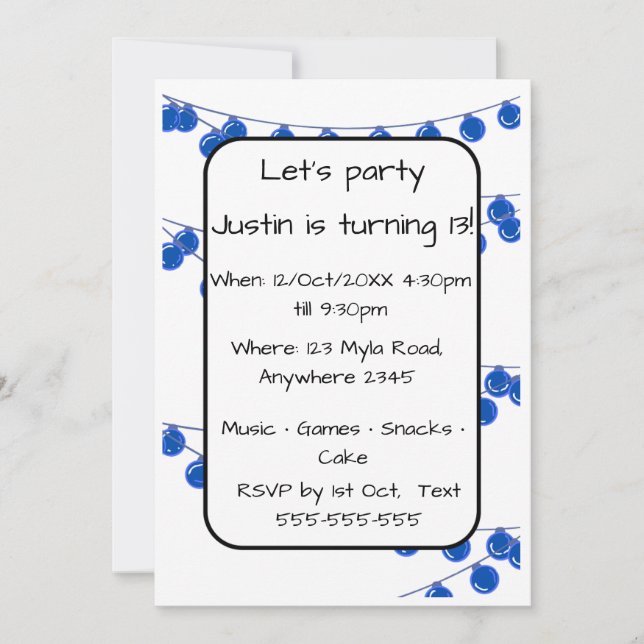 Blue Lights Teen Boy Customisable Birthday Invitat Invitation (Front)
