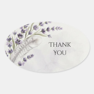 Blue Lilac Feather Wedding Thank You Oval Sticker