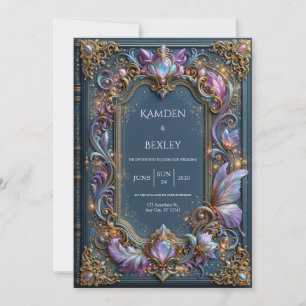 Blue Lilac Filigree Wedding Invitation
