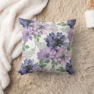 Blue, lilac flowers on a white background. cushion