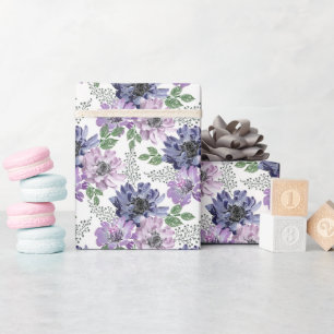 Blue, lilac flowers on a white background. wrapping paper