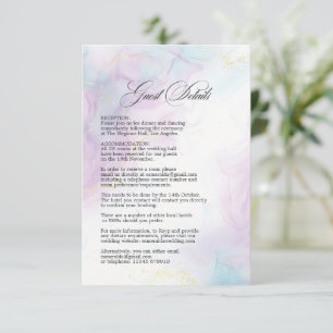 Blue Lilac Gold Alcohol Ink Wedding Guest Details  Enclosure Card