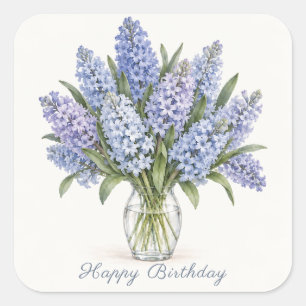 Blue Lilac Hyacinths Happy Birthday Stickers
