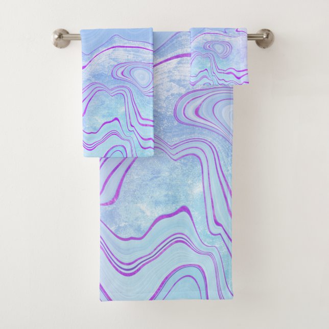 BLUE LILAC MARBLE BATHROOM TOWEL SET (Insitu)