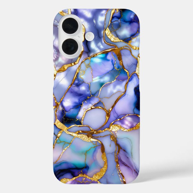 Blue Lilac Marble Phone Case Gold Luxury (Back)