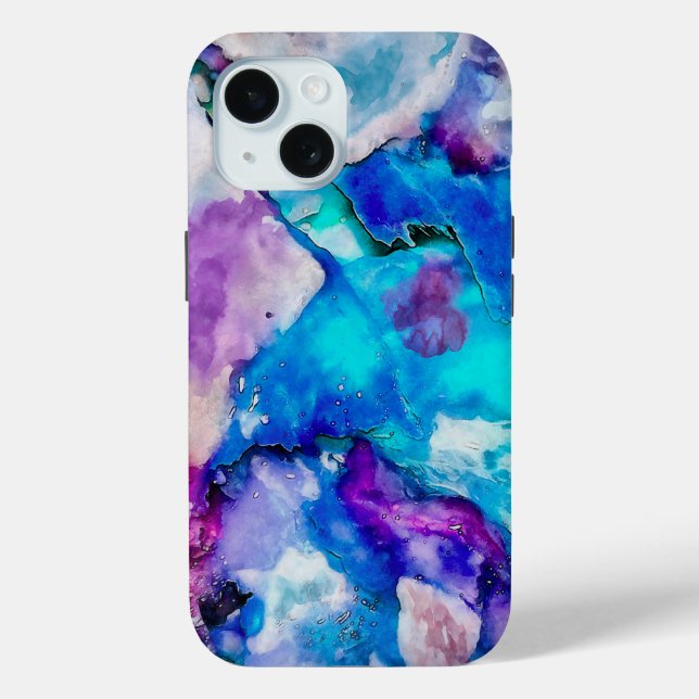 Blue Lilac Teal Abstract Watercolor Case-Mate iPhone Case (Back)