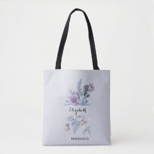 Blue Lilac Watercolor flowers Elegant Bridesmaid  Tote Bag