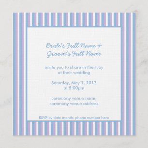 Blue Lilac White Stripes white blue Wedding Invitation