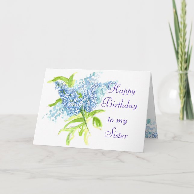 Blue Liliac Spring Bouquet Sister Birthday Card (Front)
