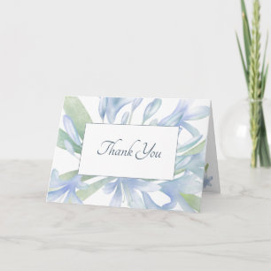 Blue Lilies Watercolor Wedding Photo Thank You Card