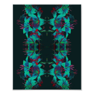 Blue Lily Flowers Raindrops Abstract 8x10 Photo Print