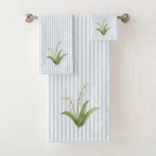 Blue Lily of the Valley Painting Blue Stripe Bath Towel Set