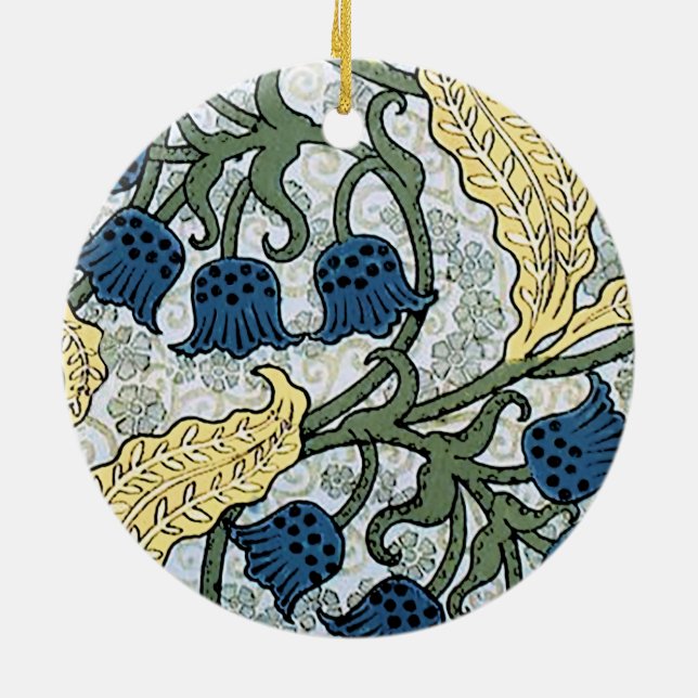 Blue Lily of the Valley pattern Ceramic Tree Decoration (Back)
