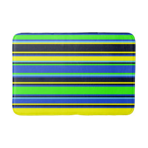 Blue, Lime, and Yellow Striped Bath Mat