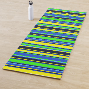 Blue, Lime, and Yellow Striped Yoga Mat