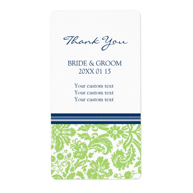 Blue Lime Damask Pattern Wedding Labels (Front)