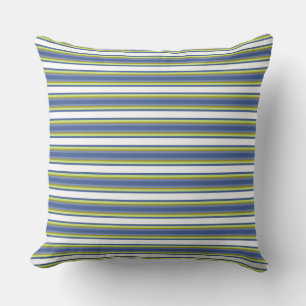 Blue Lime Green and White Stripe Cushion