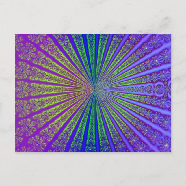 Blue Lime Green Purple Abstract Fractal Tunnel Postcard (Front)