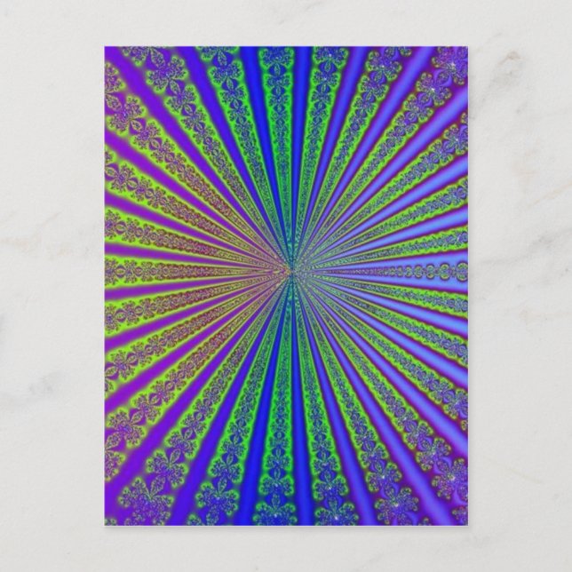 Blue Lime Green Purple Abstract Fractal Tunnel Postcard (Front)