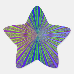 Blue Lime Green Purple Abstract Fractal Tunnel Star Sticker