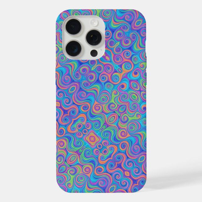 Blue, Lime Green, Purple, Orange Swirl Pattern iPhone Case (Back)