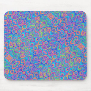 Blue, Lime Green, Purple, Orange Swirl Pattern Mouse Mat