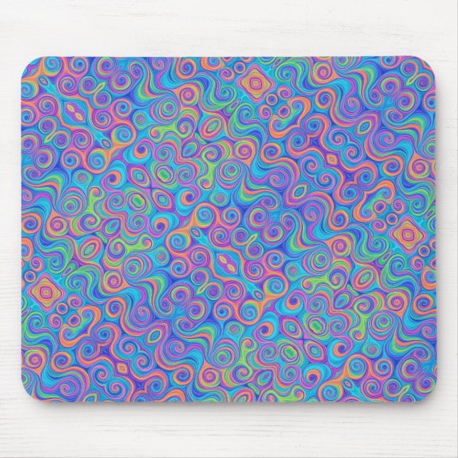 Blue, Lime Green, Purple, Orange Swirl Pattern Mouse Mat (Front)