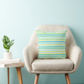 Blue lime green simple elegant Stripes pattern Cushion