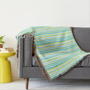 Blue lime green stripes Throw blanket