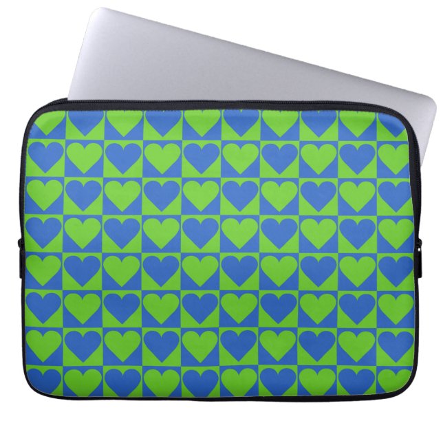 Blue / Lime Heart Pattern custom laptop sleeves (Front)