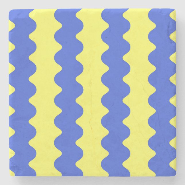 Blue Lime Wavy Stripe Bold Drinkware Accent Stone Coaster (Front)