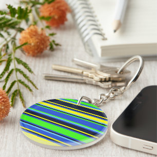 Blue, Lime, & Yellow Striped Acrylic Keychain