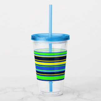 Blue, Lime, & Yellow Striped Acrylic Tumbler