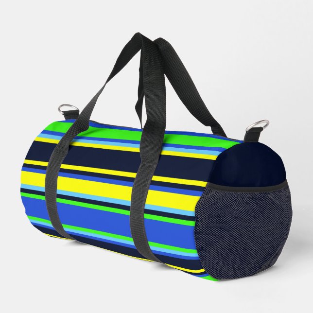 Blue, Lime, & Yellow Striped Print Cut Sew Bag (Right Corner)