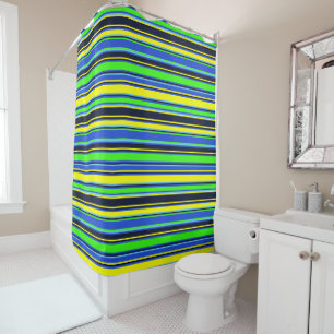 Blue, Lime, & Yellow Striped Shower Curtain