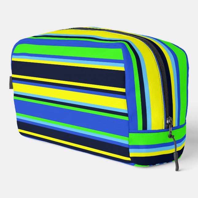 Blue, Lime & Yellow Striped Toiletry Bag (Right Corner)